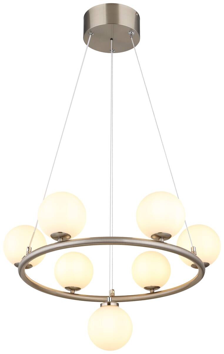 GLOBO Pendelleuchte nickel matt Opal schwarz Metall Glas Kunststoff H/D: ca. 120x60 cm G9 7 Brennstellen