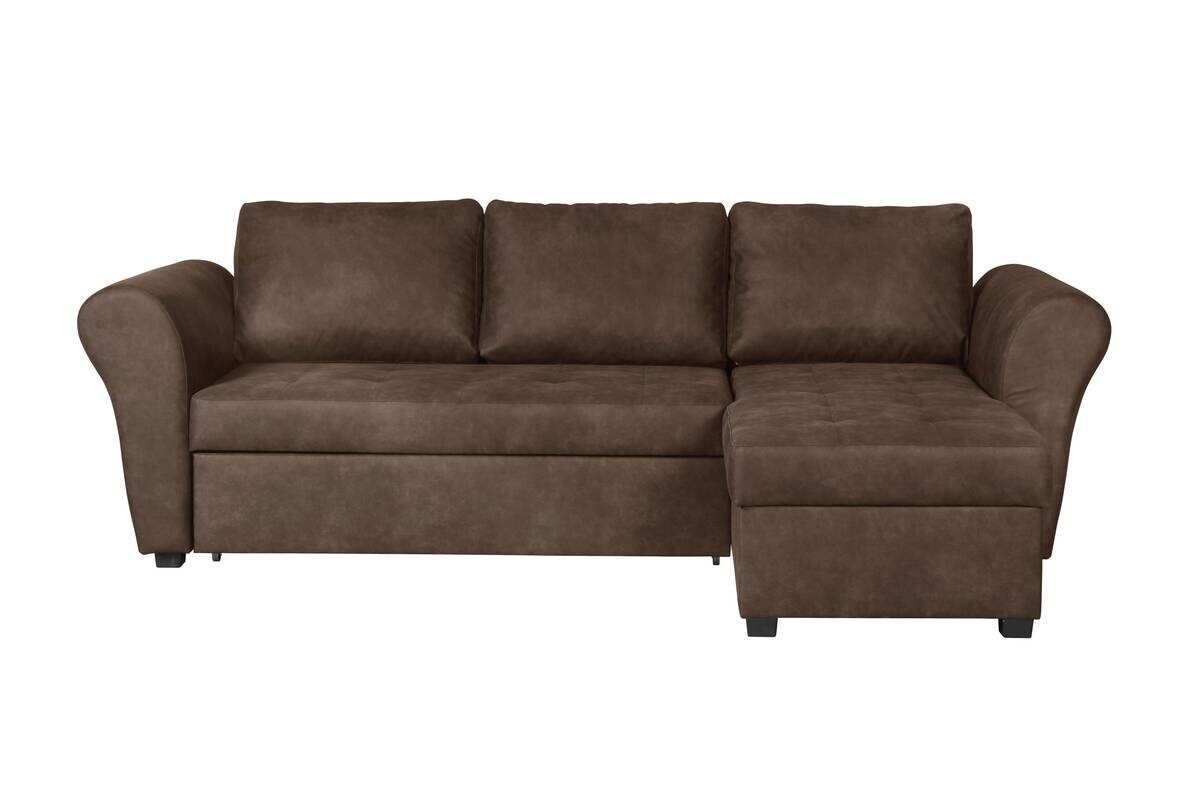 Ecksofa mit Bettfunktion und Bettkasten dunkelbraun Microfaser B/H/T: ca. 260x89x155 cm