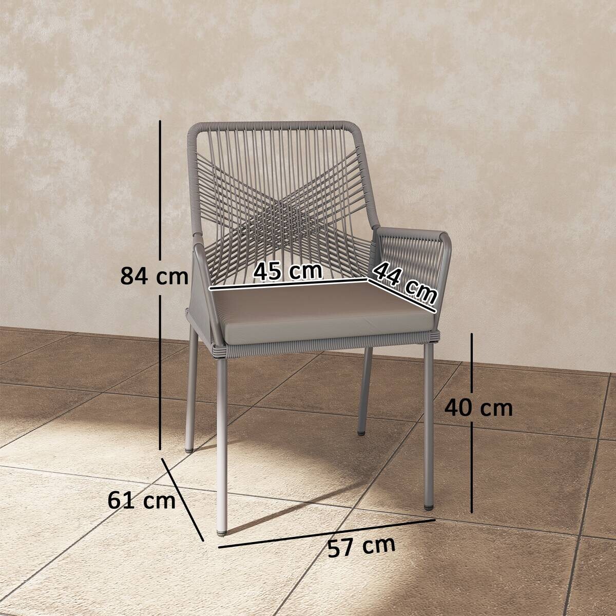 Outsunny Rattan Gartenstuhl dunkelgrau Polyethylen B/H/L: ca. 61x84x57 cm