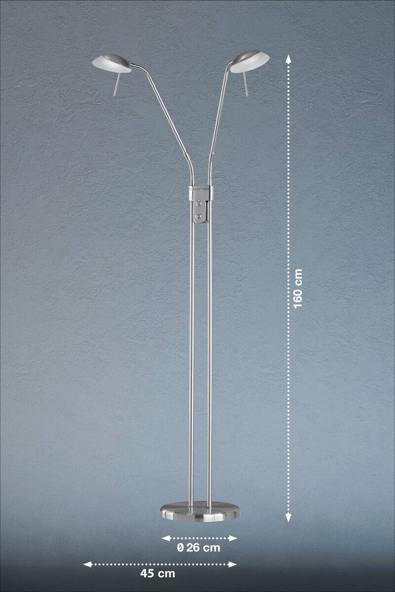 Fischer & Honsel LED-Stehleuchte 40074 nickel matt weiß Glas Metall H/D: ca. 160x26 cm 2 Brennstellen