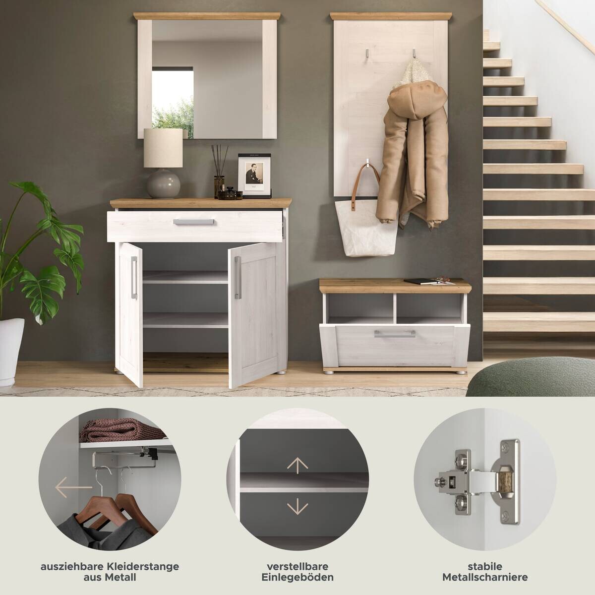 Garderobe Verona Sibiu Lärche Nachbildung Eiche Artisan Nachbildung B/H/T: ca. 190x196x39 cm