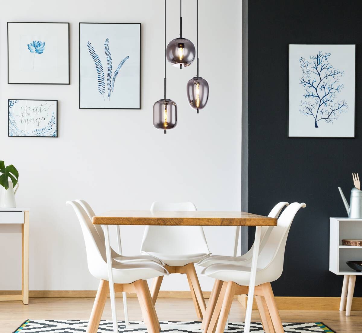 GLOBO Pendelleuchte Blacky schwarz Metall Rauchglas H/D: ca. 120x46 cm E14 3 Brennstellen