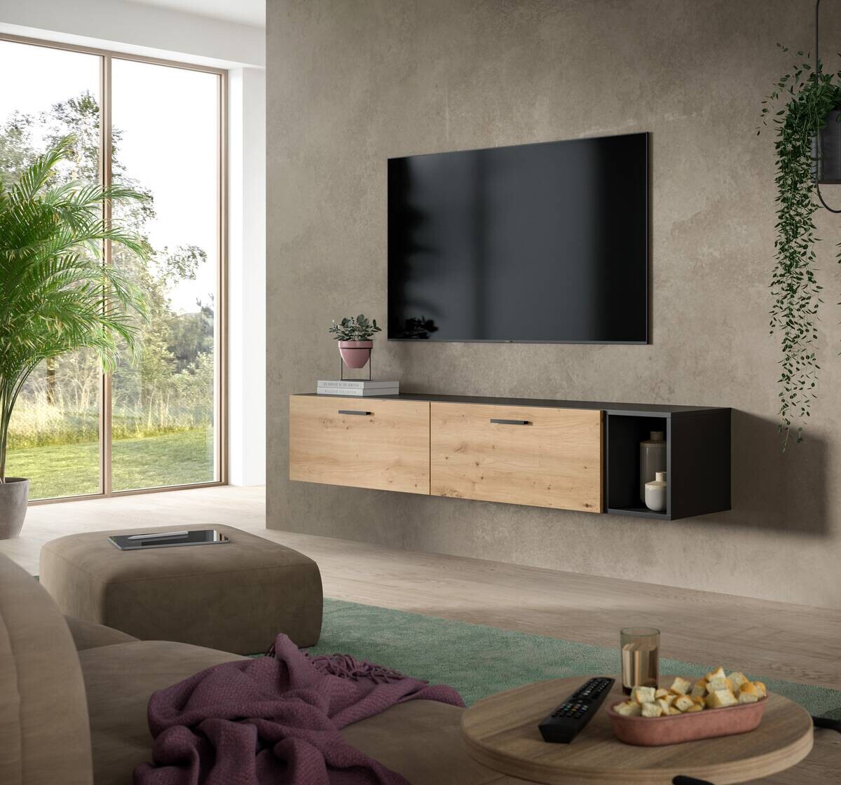 Wohnwand-Set TheOne Eiche Artisan Nachbildung anthrazit B/H/T: ca. 75x32x34 cm