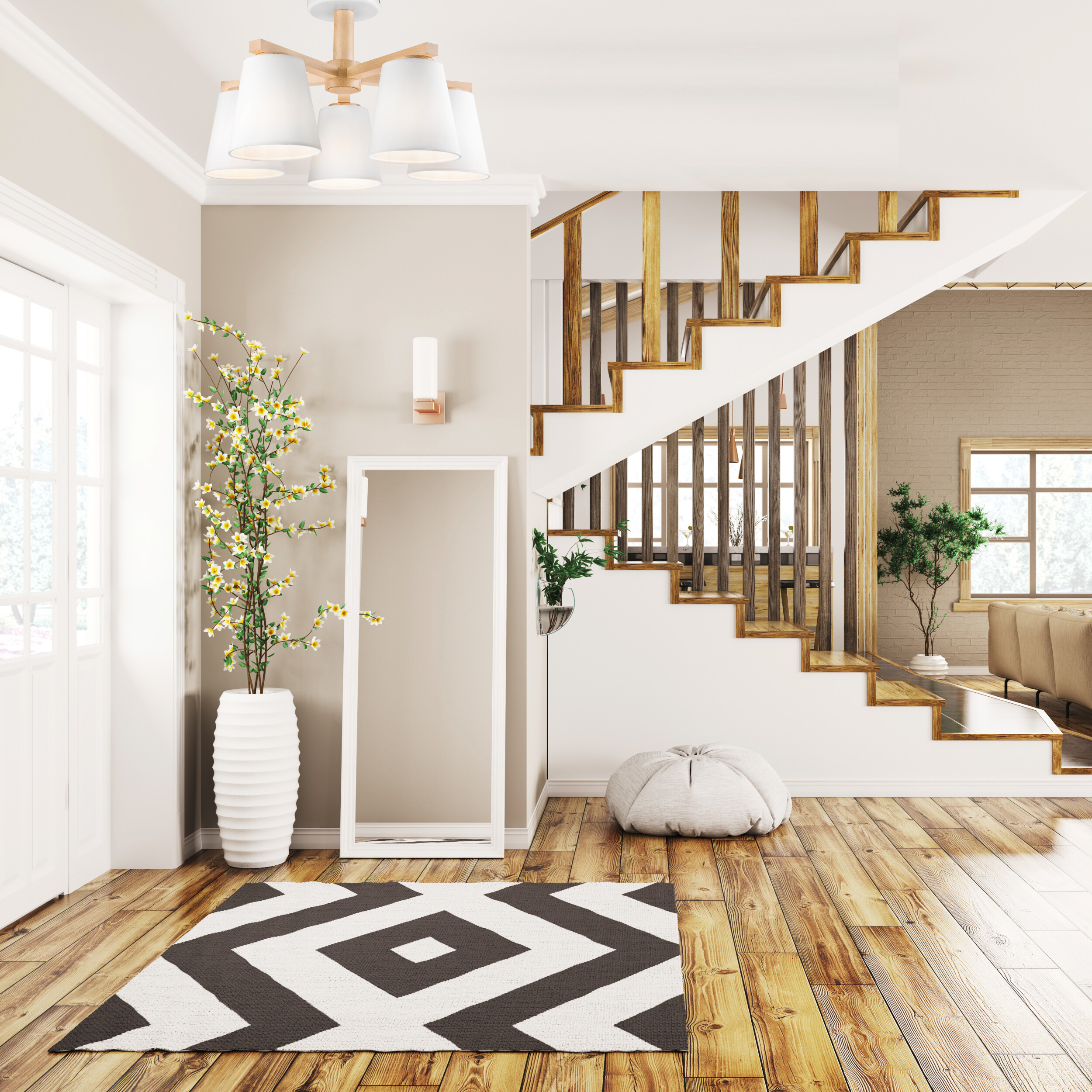 Lamkur Deckenleuchte braun PVC Holz B/H/L: ca. 50x23x50 cm E27 5 Brennstellen