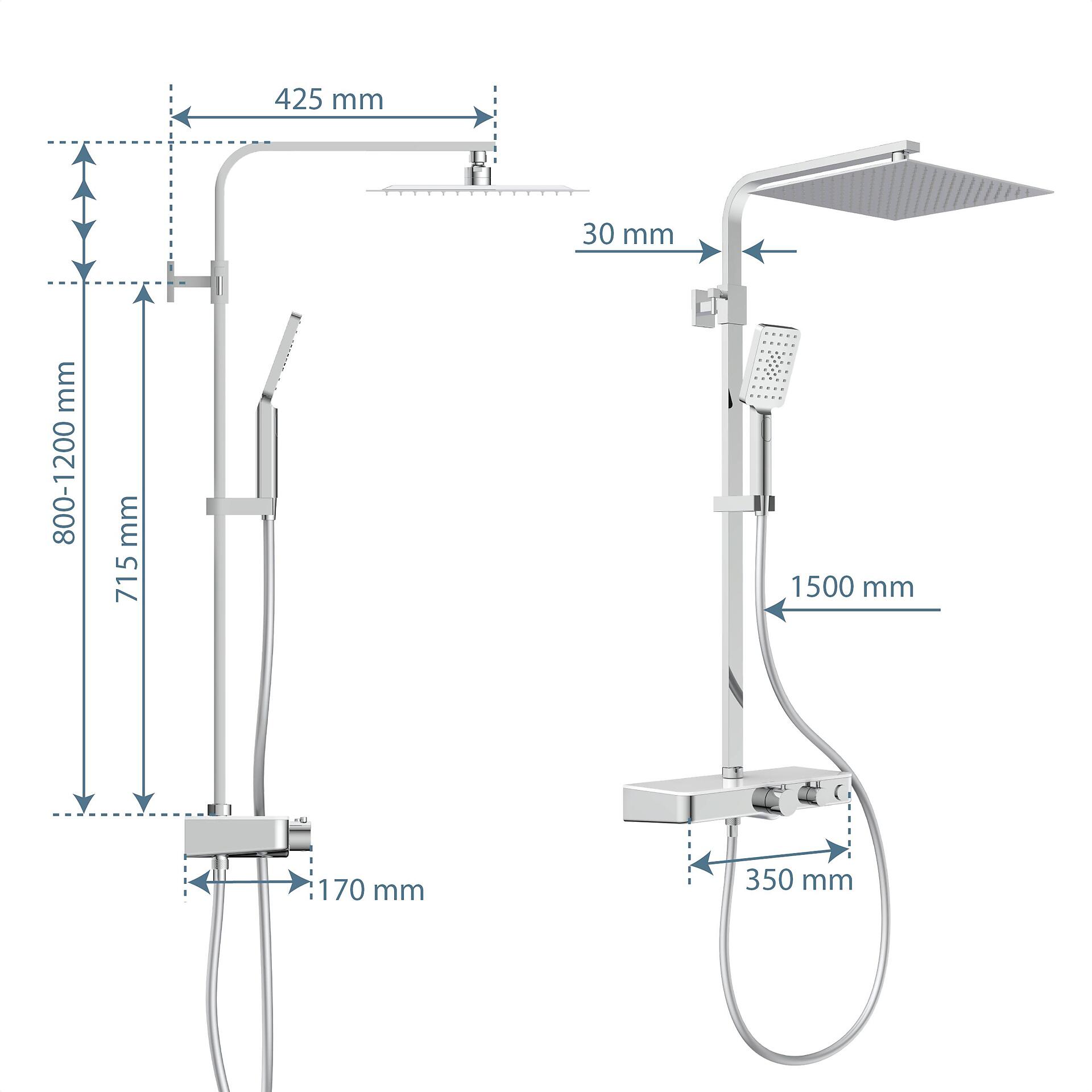 Überkopf-Brauseset mit Thermostatarmatur OCEAN Chrom B/H/T: ca. 47x88,5x10,6 cm