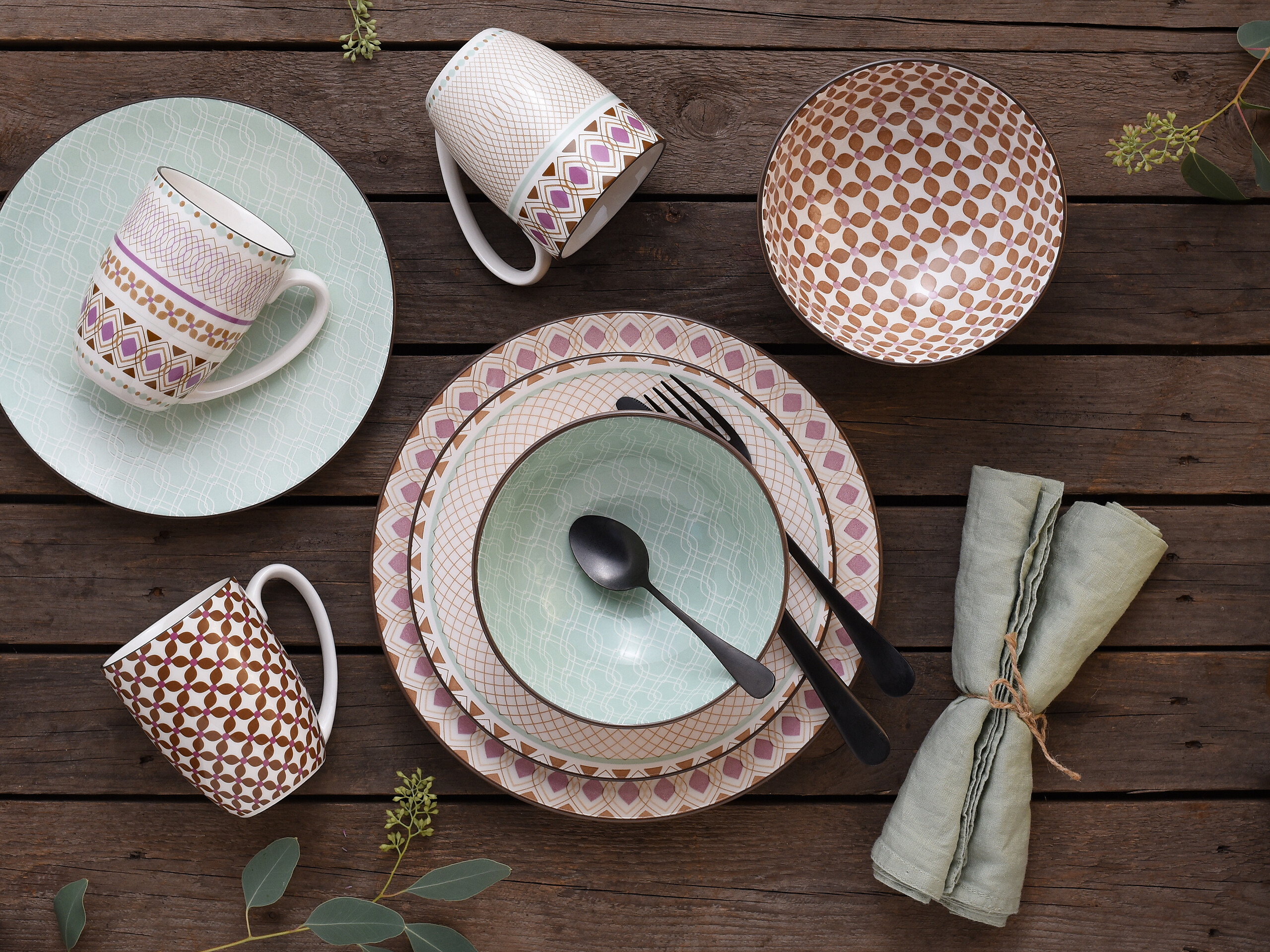 CreaTable Kombiservice Mandala multicolor Steinzeug 16 tlg.