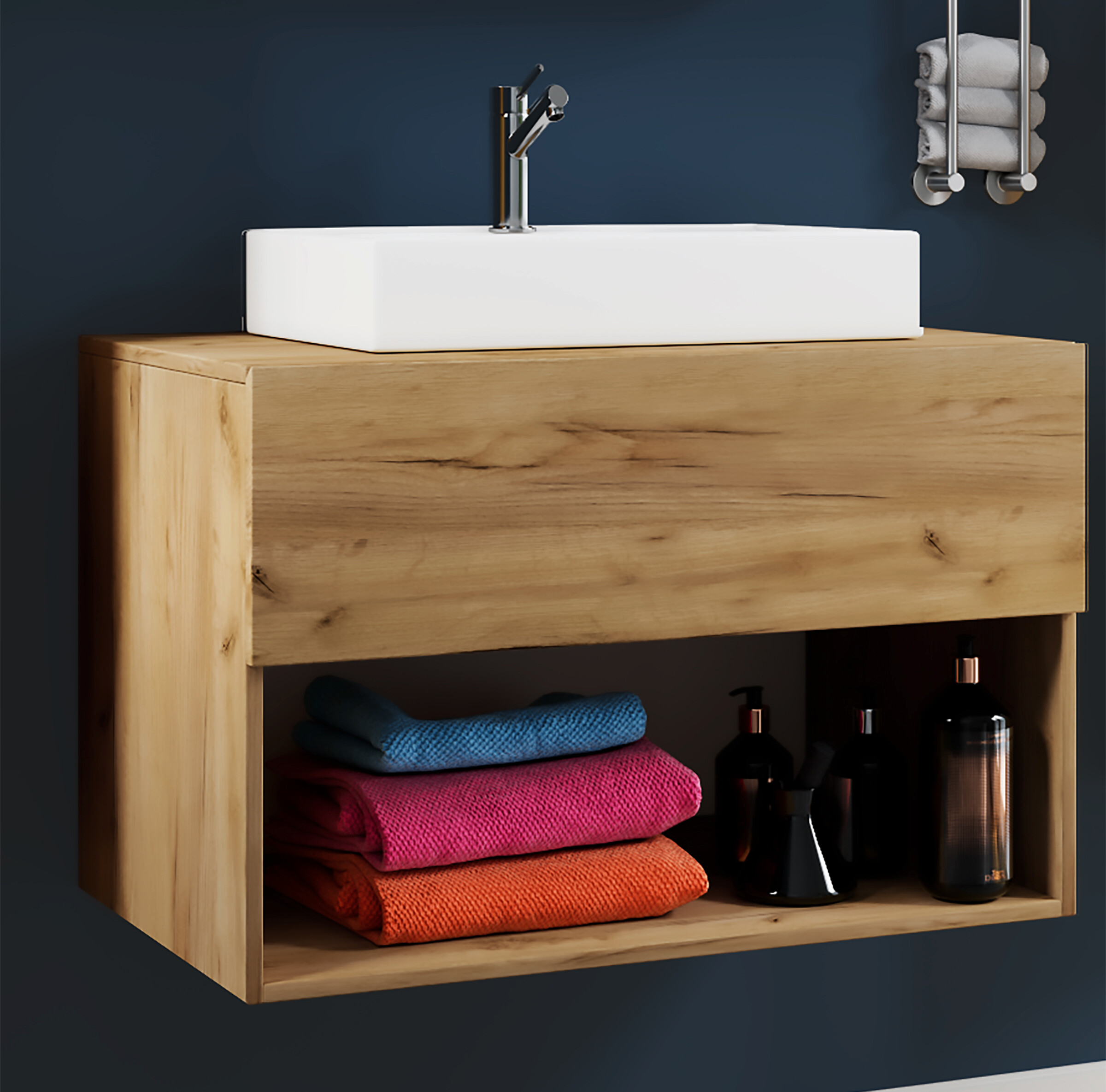 Badblock 2tlg-Lendas weiß Eiche Honig Nachbildung B/H/T: ca. 80x52x52 cm