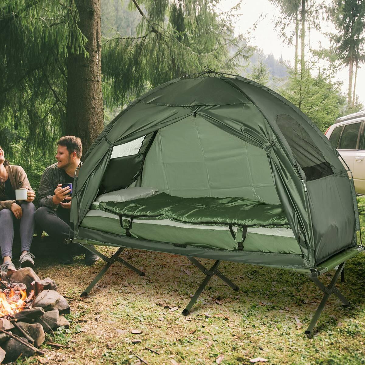 Outsunny Campingbett dunkelgrün Polyester-Mischgewebe B/H/L: ca. 78x118x193 cm