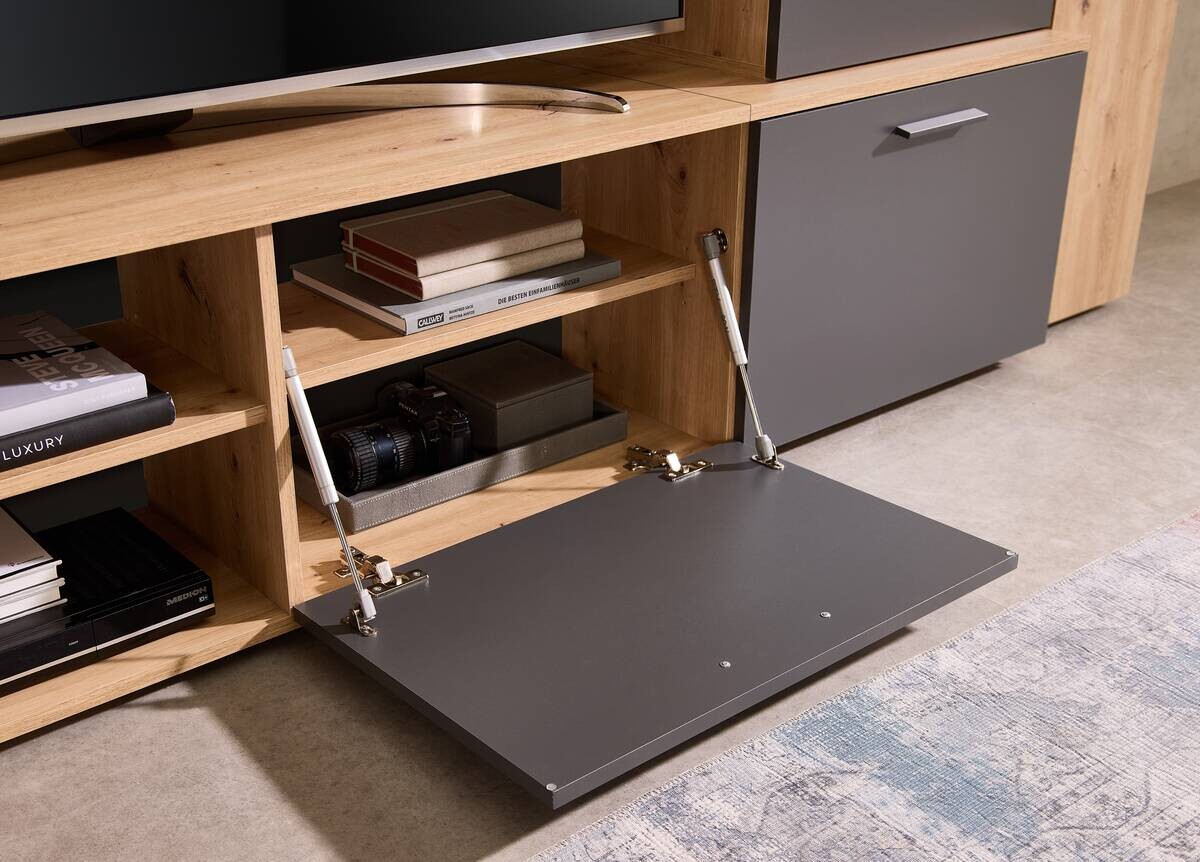 Wohnwand Heathrow Eiche Artisan Nachbildung anthrazit B/H/T: ca. 250x135x38 cm