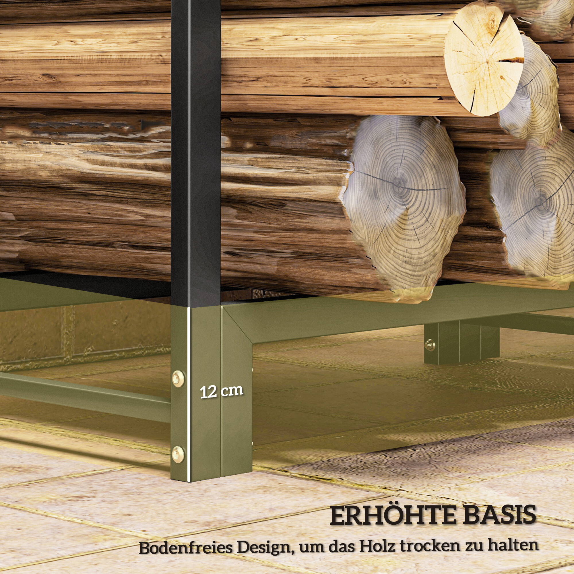 Outsunny Kaminholzregal schwarz B/H/L: ca. 32x115x123 cm