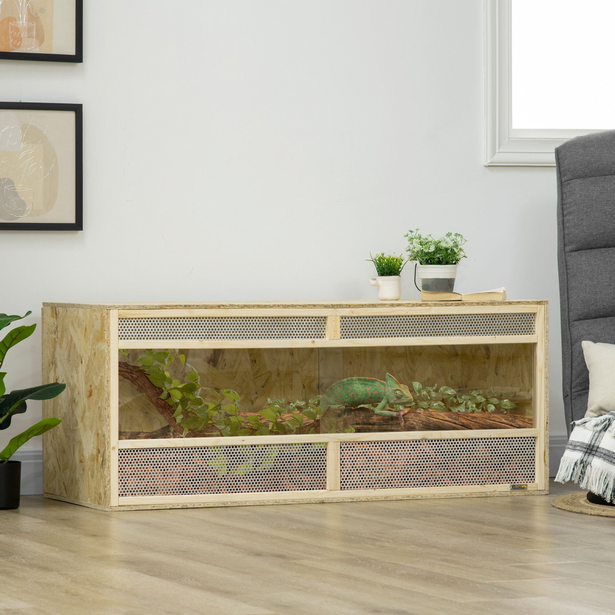 PawHut Holz-Terrarium natur Holz B/H/L: ca. 50x50x120 cm