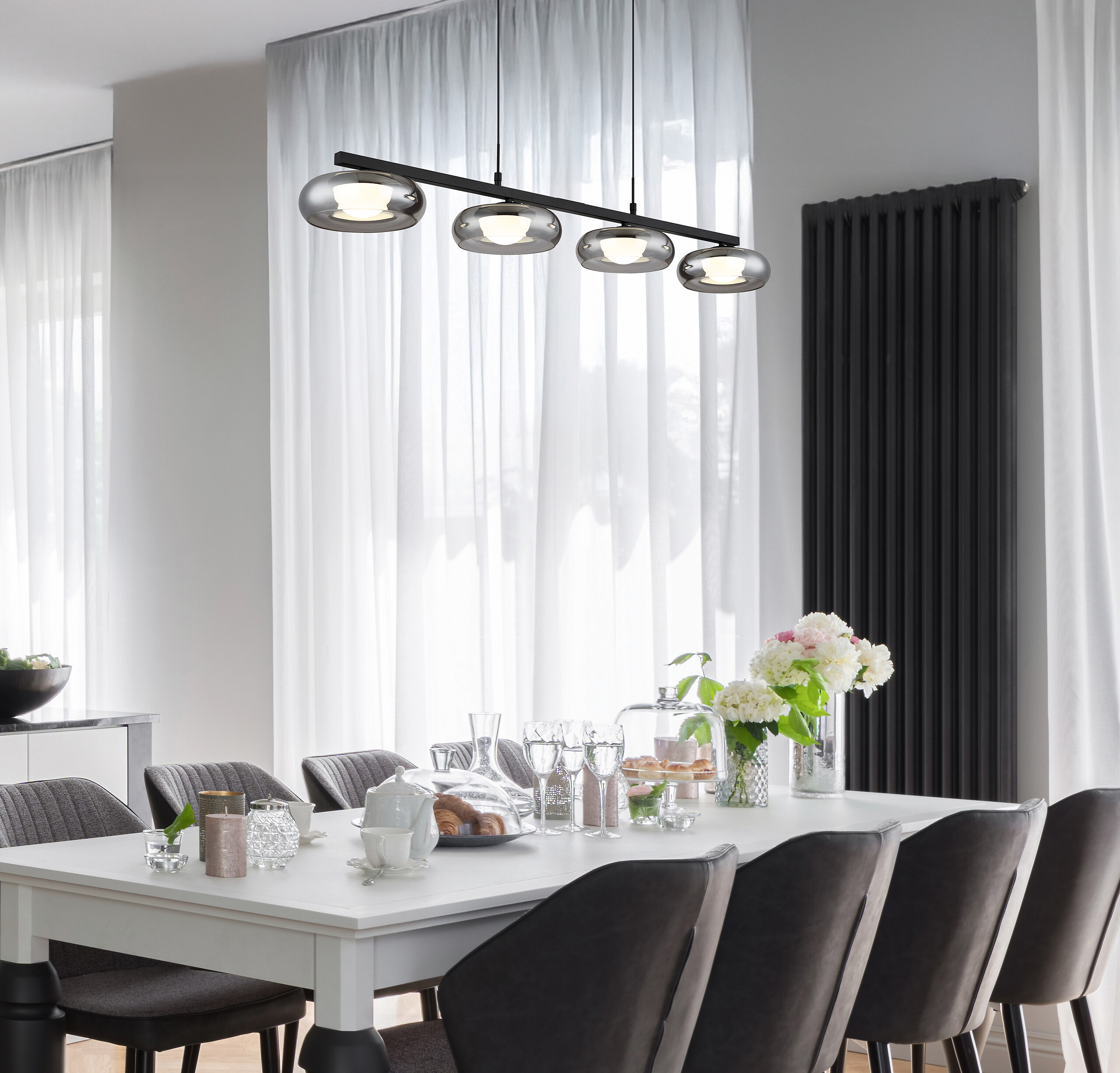 GLOBO Hängeleuchte Rauch schwarz Glas Metall B/H/L: ca. 26x17x124 cm