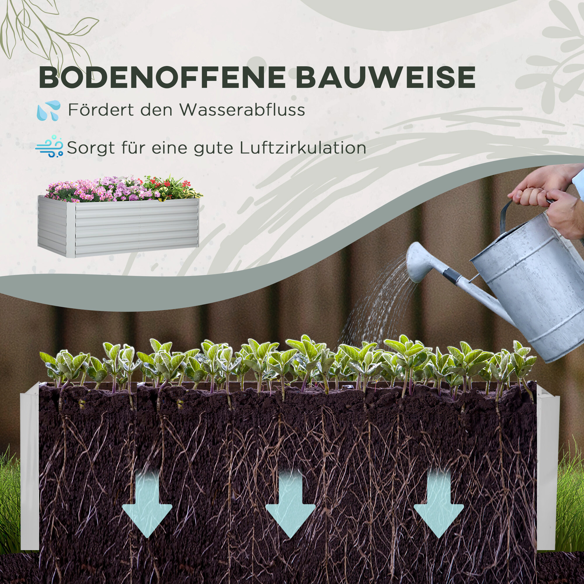 Outsunny Hochbeet hellgrau Stahl B/H/L: ca. 90x59x180 cm