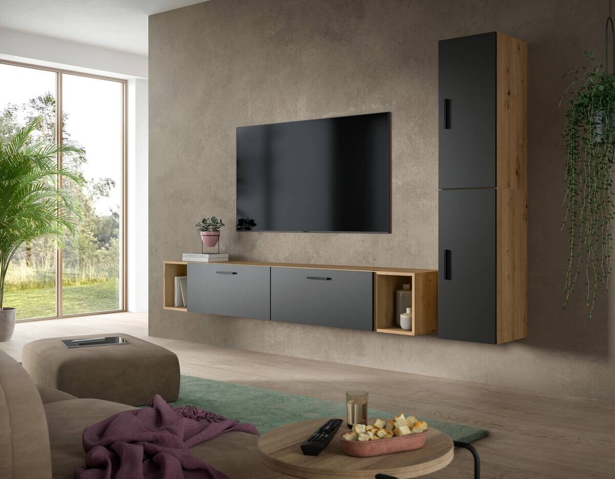 Wohnwand-Set TheOne Eiche Artisan Nachbildung anthrazit B/H/T: ca. 75x32x34 cm