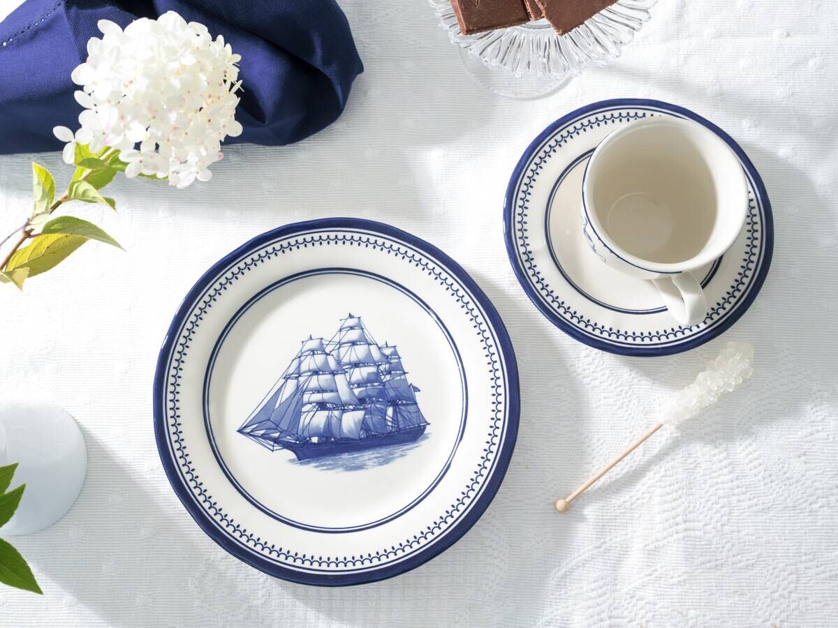 CreaTable Kaffeeservice Segelschiff blau Steingut 18 tlg.