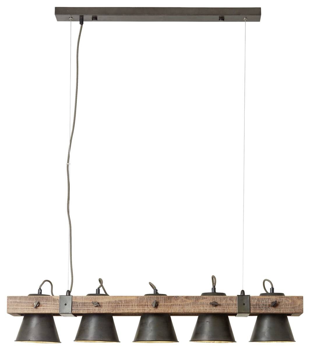 Brilliant Pendelleuchte Plow schwarz dunkelbraun Metall Holz B/T/L: ca. 95x20x115 cm E27 5 Brennstellen