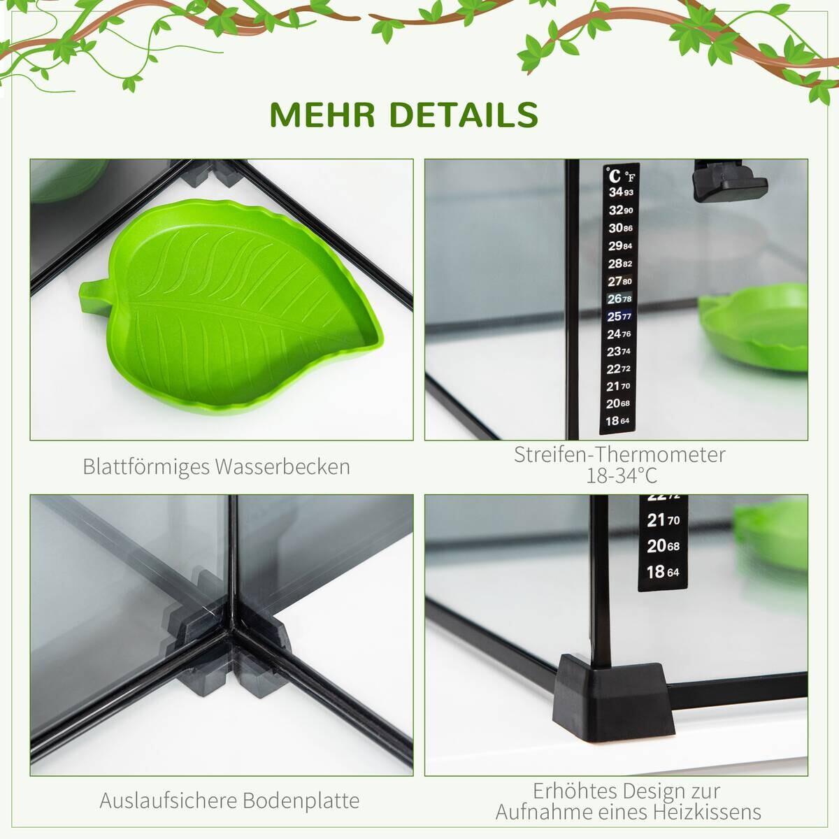 PawHut Terrarium schwarz Edelstahl B/H/L: ca. 30x50x35 cm