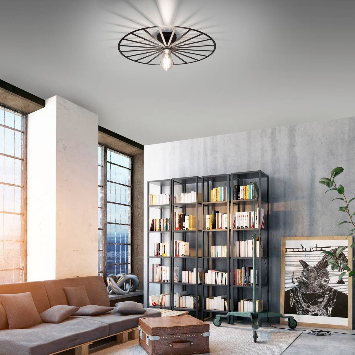 Just Light Wand-/Deckenleuchte SPIKE 15636-18 schwarz Metall H/D: ca. 9x50 cm E27 1 Brennstellen