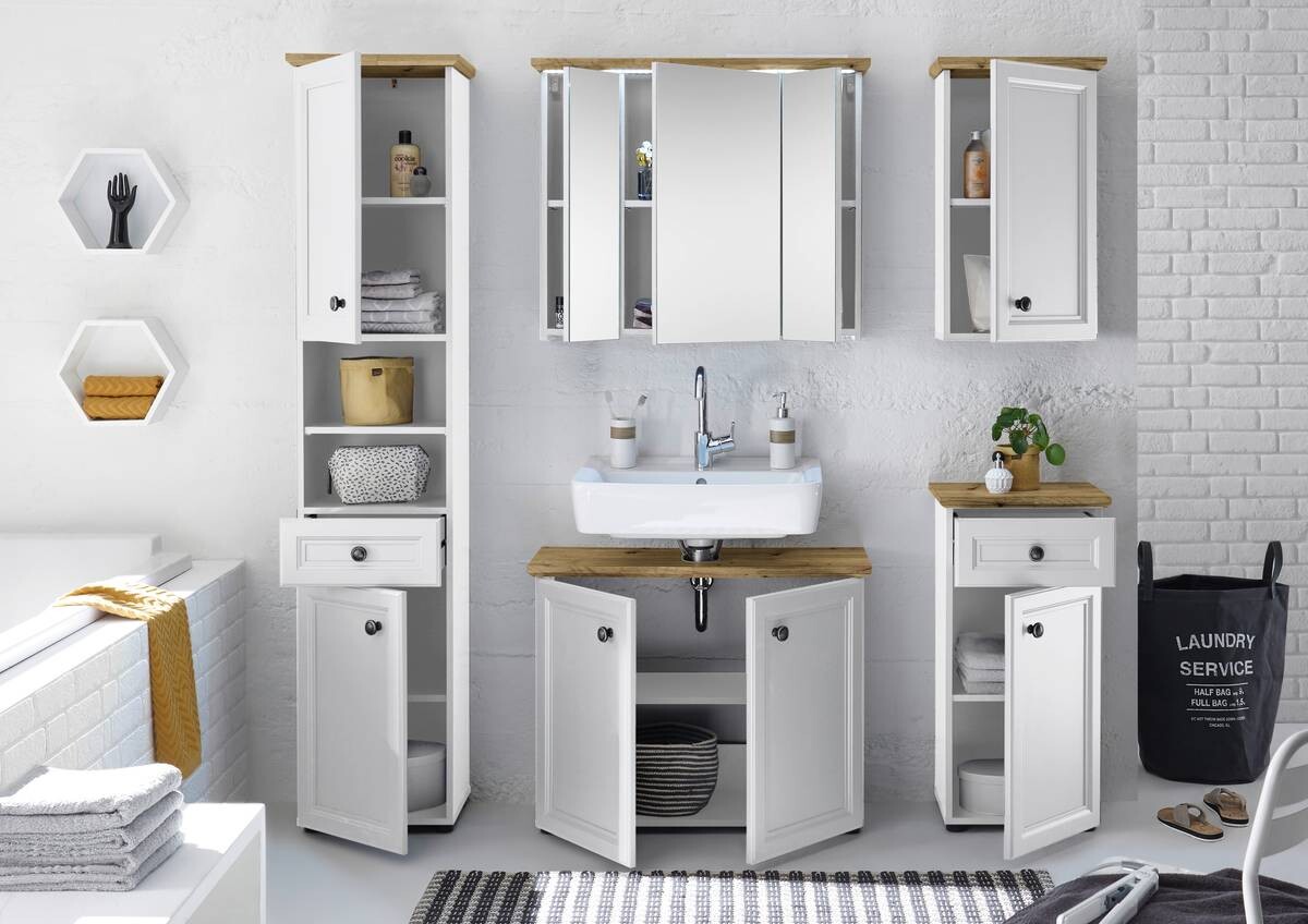 Badhochschrank Toskana weiß Eiche Artisan Nachbildung B/H/T: ca. 41x191x32 cm