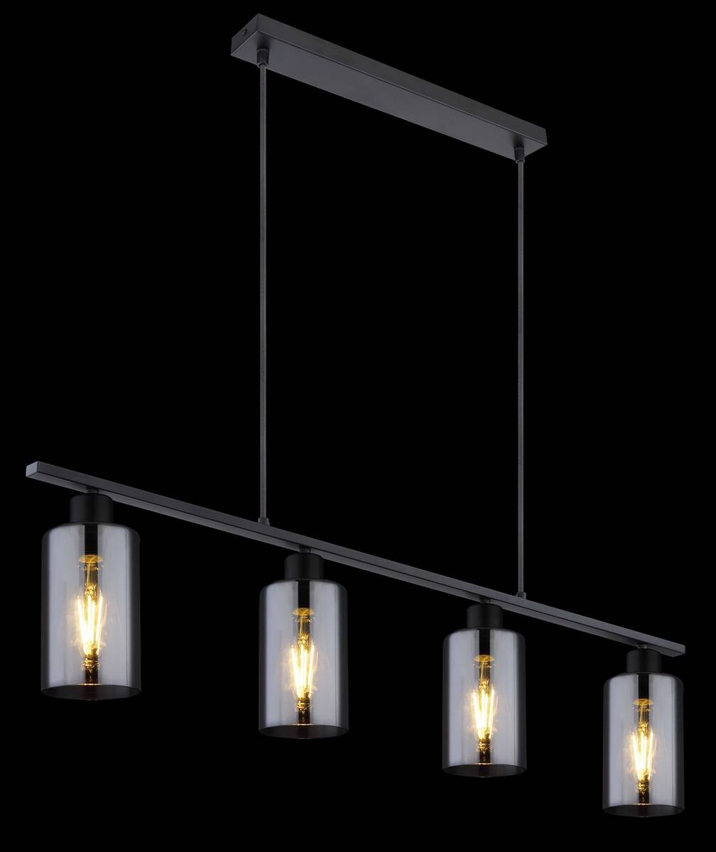 GLOBO Pendelleuchte Hadera schwarz Rauch Metall Glas B/H/L: ca. 10x120x98 cm E27 4 Brennstellen