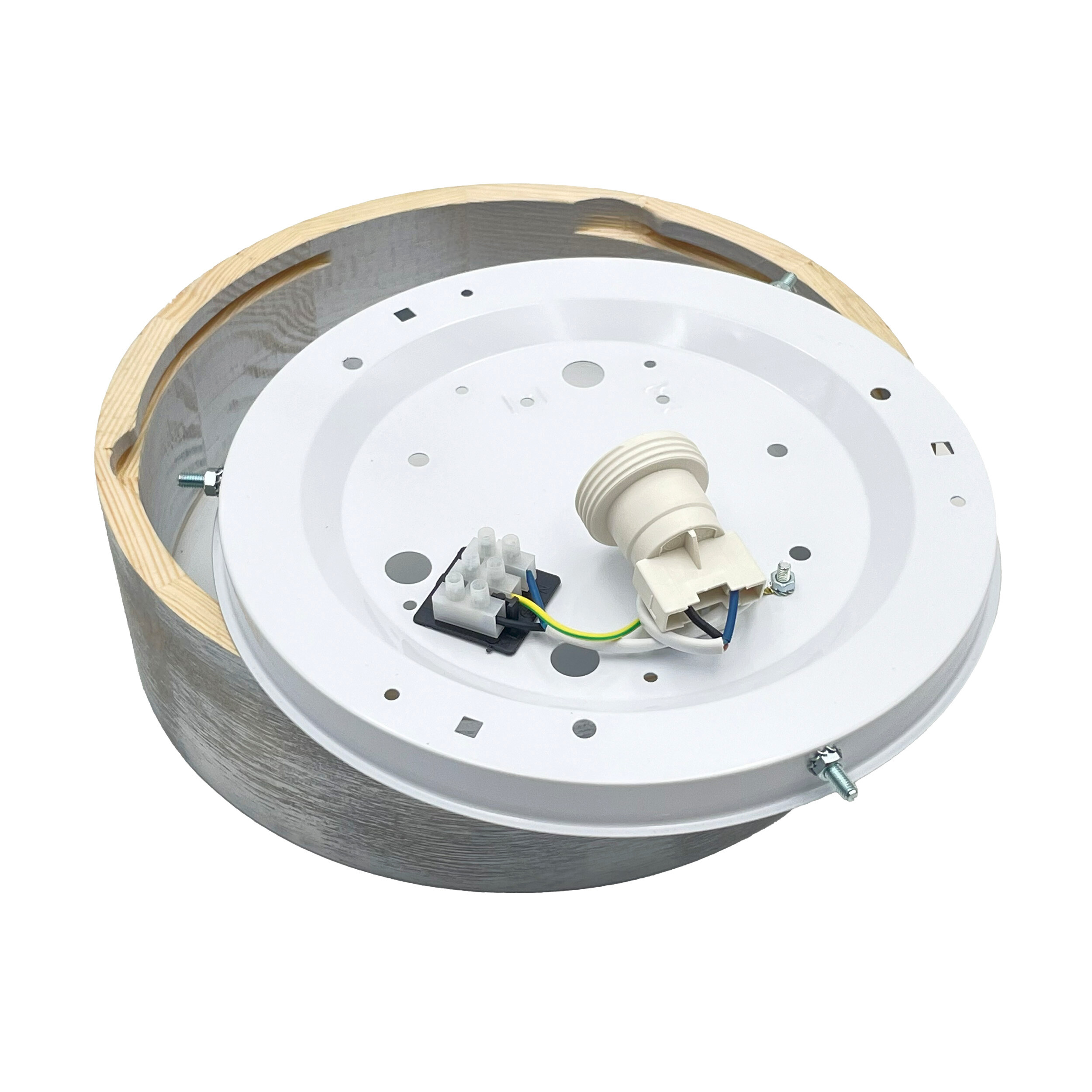 Lamkur Deckenleuchte hellbraun weiß Glas Holz B/H/L: ca. 28,5x12x28,5 cm 1 Brennstellen