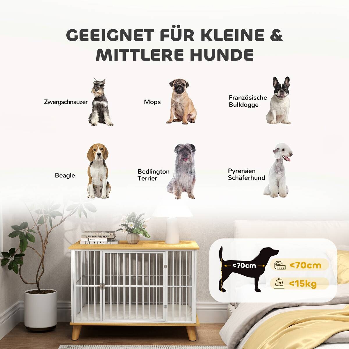 PawHut Hundekäfig Eiche Stahl B/H/L: ca. 60x70x86 cm