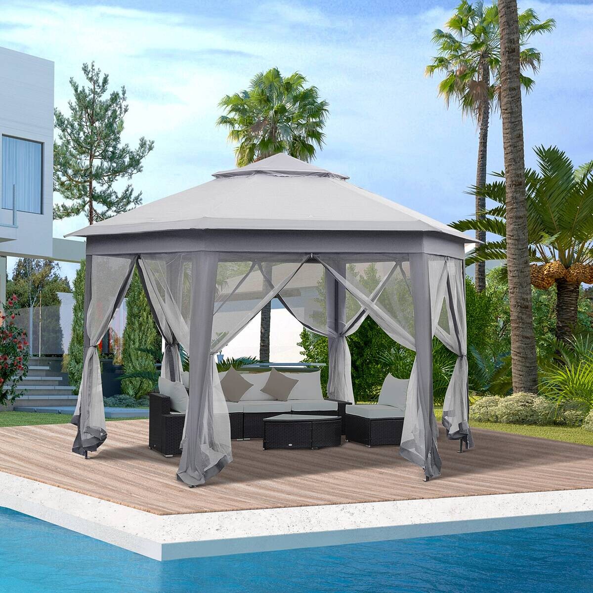 Outsunny Pavillon grau Polyester B/H/L: ca. 405x405x285 cm