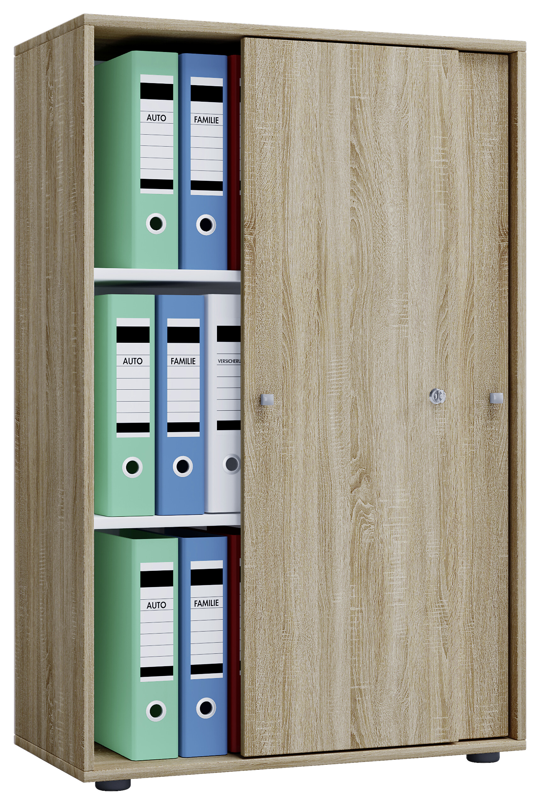 Büroschrank Lona XL mit Schiebetüren Eiche Sonoma Nachbildung weiß B/H/T: ca. 70x110x37 cm