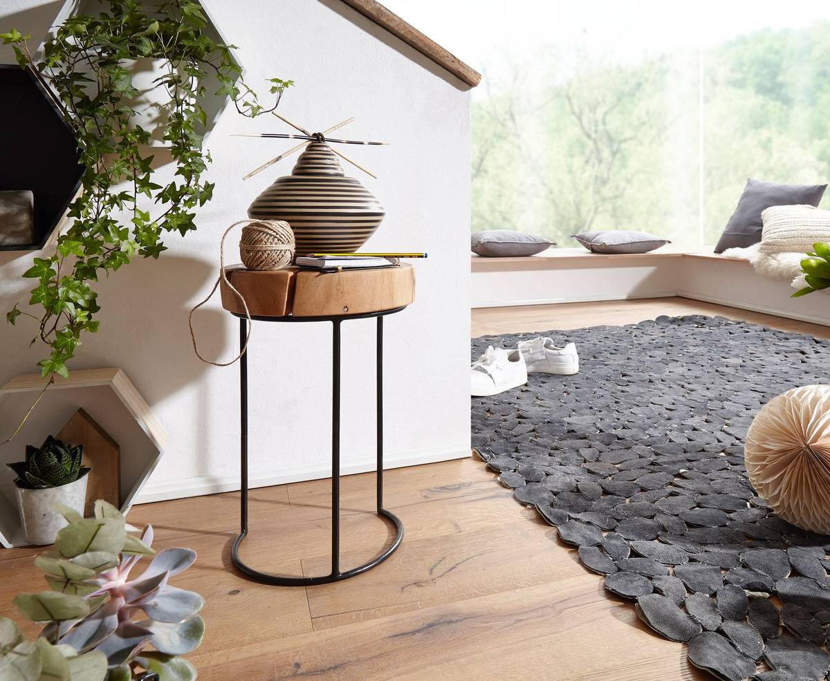 Beistelltisch natur schwarz Akazie Metall B/H/T: ca. 28x45x28 cm