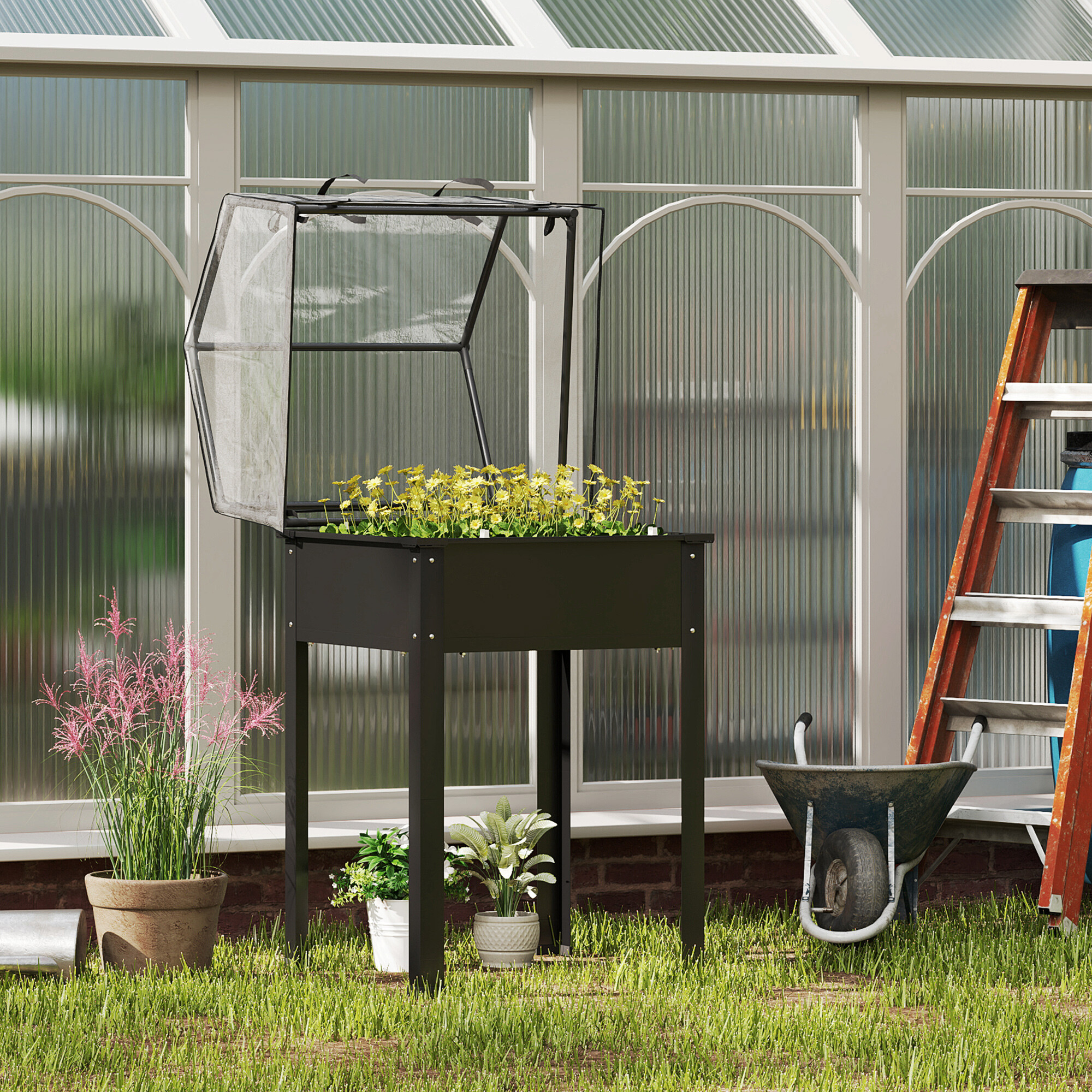 Outsunny Hochbeet schwarz Stahl B/H/L: ca. 60x120x60 cm