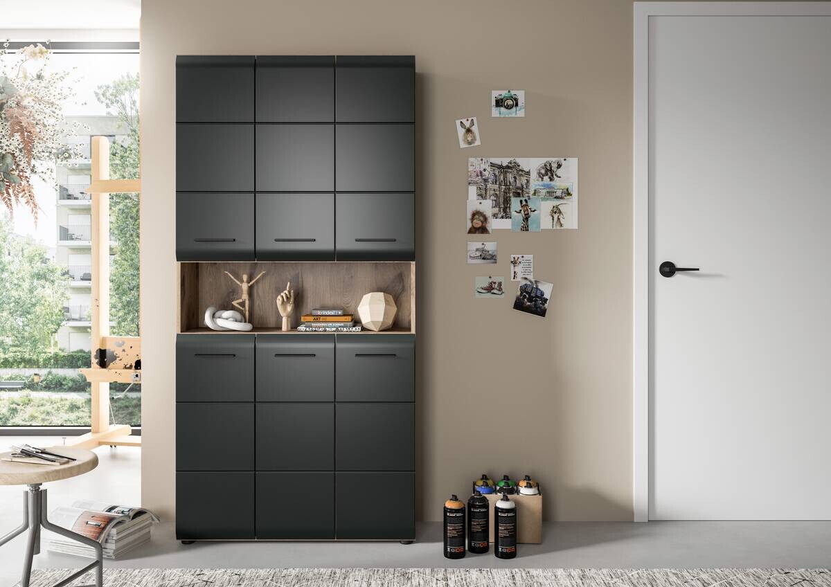Mehrzweckschrank Ice Nox Oak Nachbildung schwarz matt B/H/T: ca. 90x185x30 cm