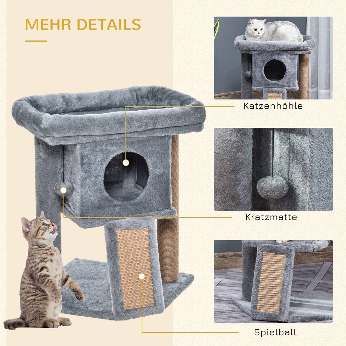 PawHut Katzenbaum hellgrau Polyester B/H/L: ca. 40x57x40 cm