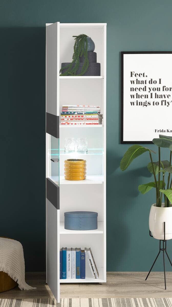 Vitrine Alex weiß Graphit B/H/T: ca. 45x195x37 cm