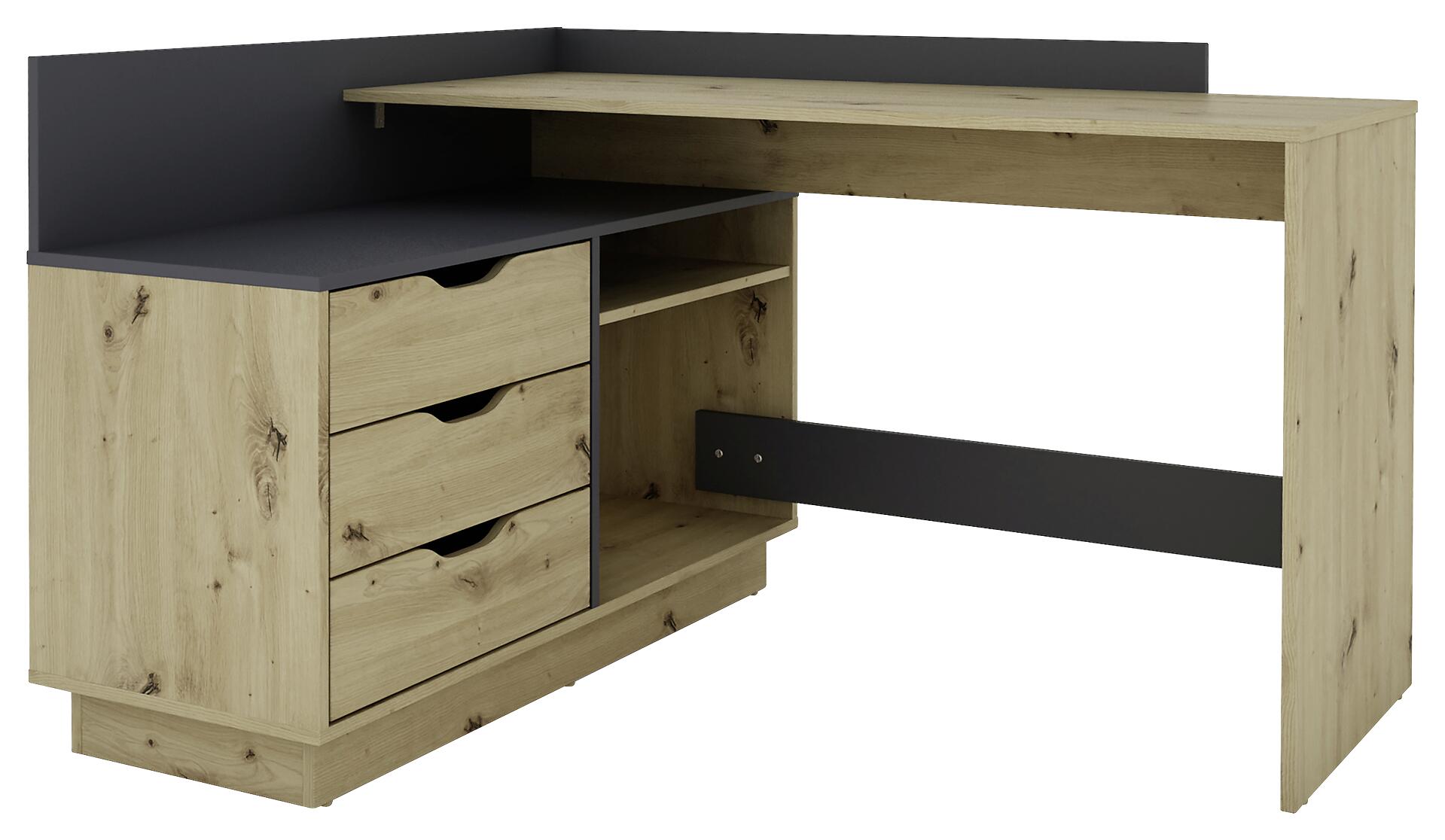 Winkelschreibtisch BELFAST anthrazit Eiche Nachbildung B/H/T: ca. 129x83,5x105 cm