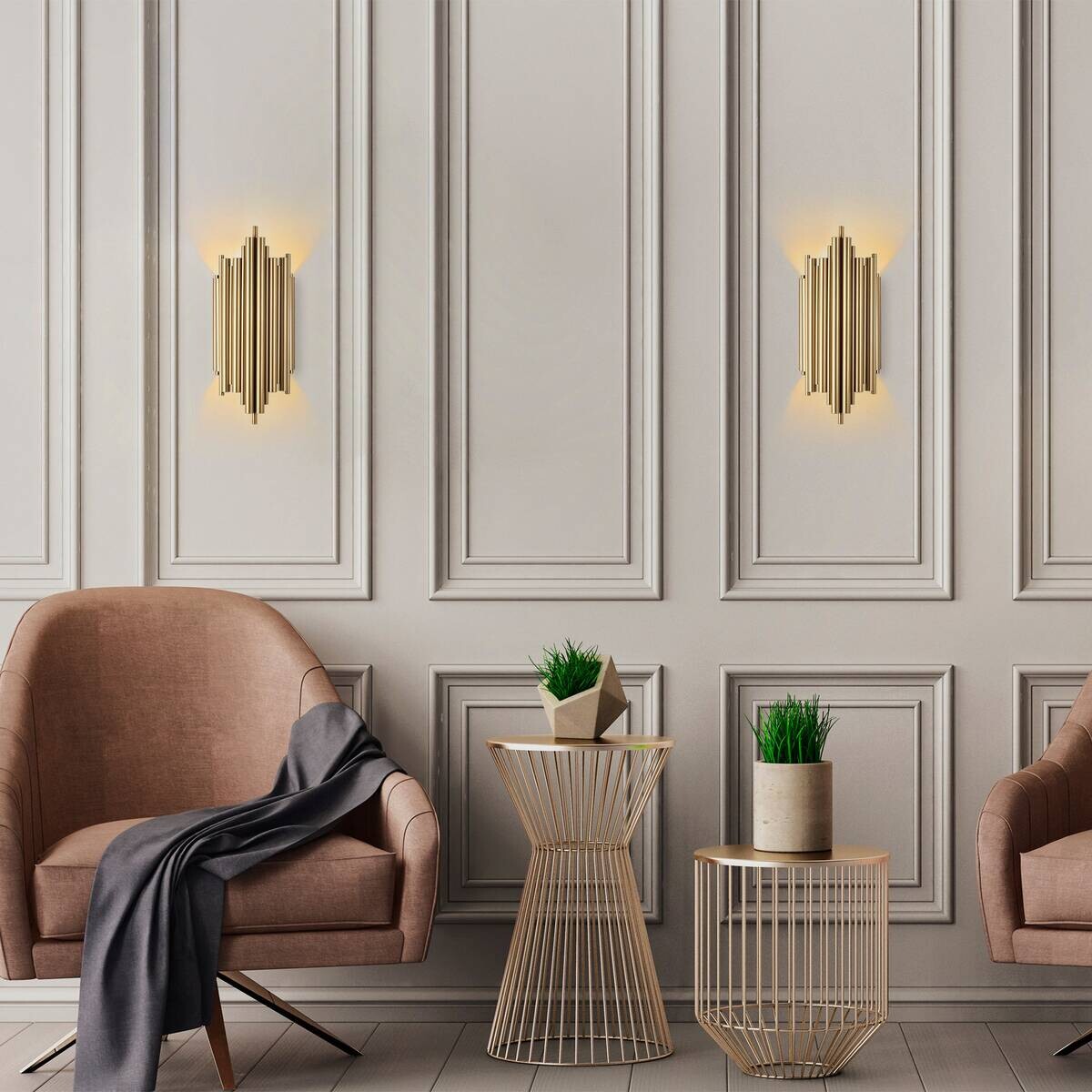 Opviq Wandleuchte Reis gold Metall B/H/T/L: ca. 22x50x22x11 cm E14 1 Brennstellen