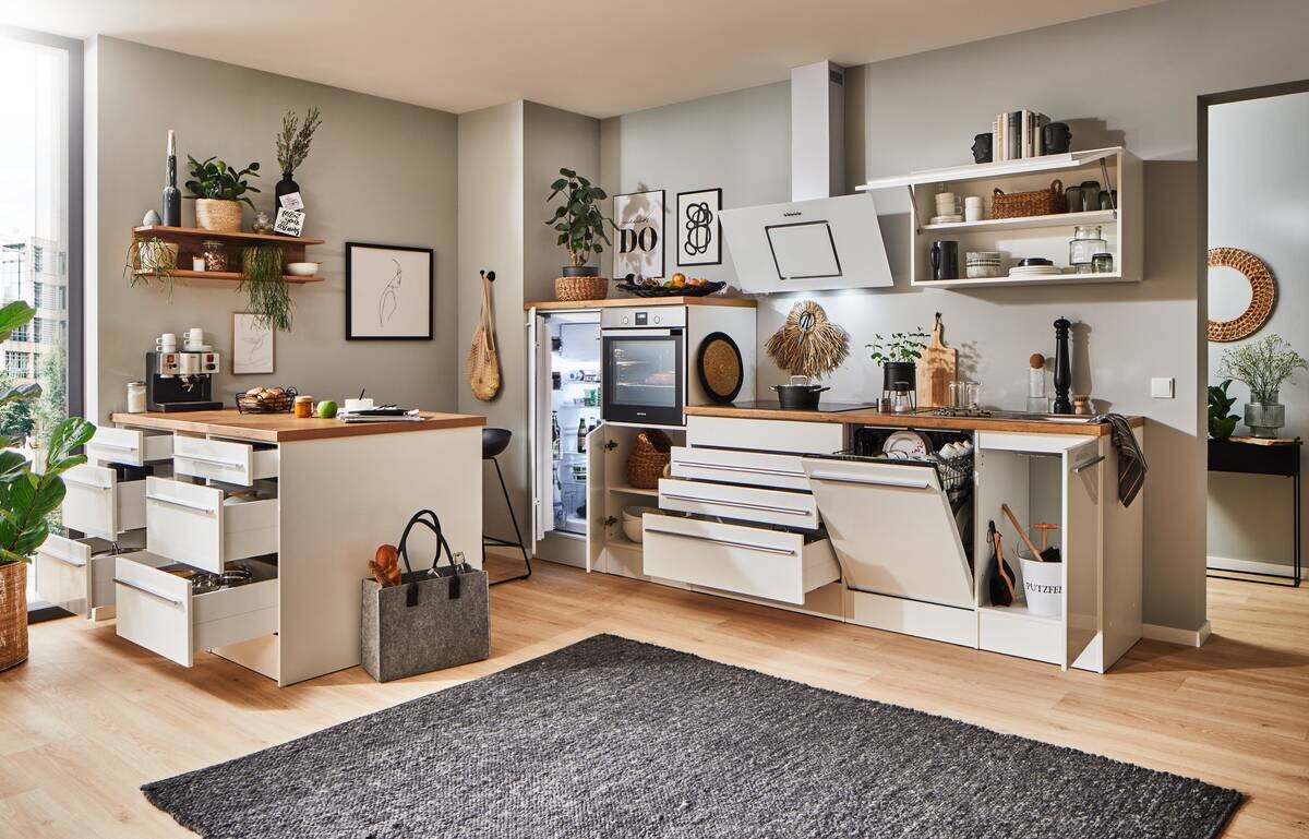 Respekta Inselküche Gabriel weiß Hochglanz B/H/T: ca. 320x200x60 cm