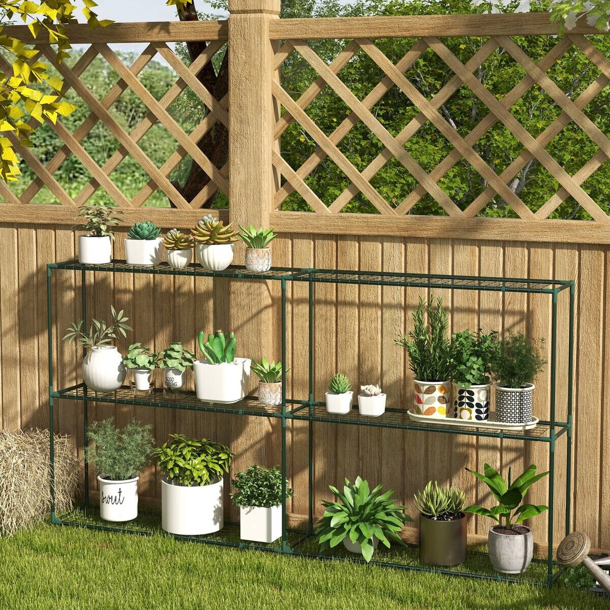 Outsunny Gartenregal dunkelgrün Edelstahl B/H/L: ca. 30x222x114 cm