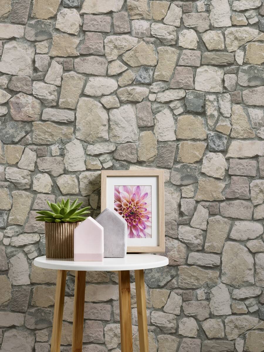 Papiertapete Steinoptik bunt B/L: ca. 53x1005 cm