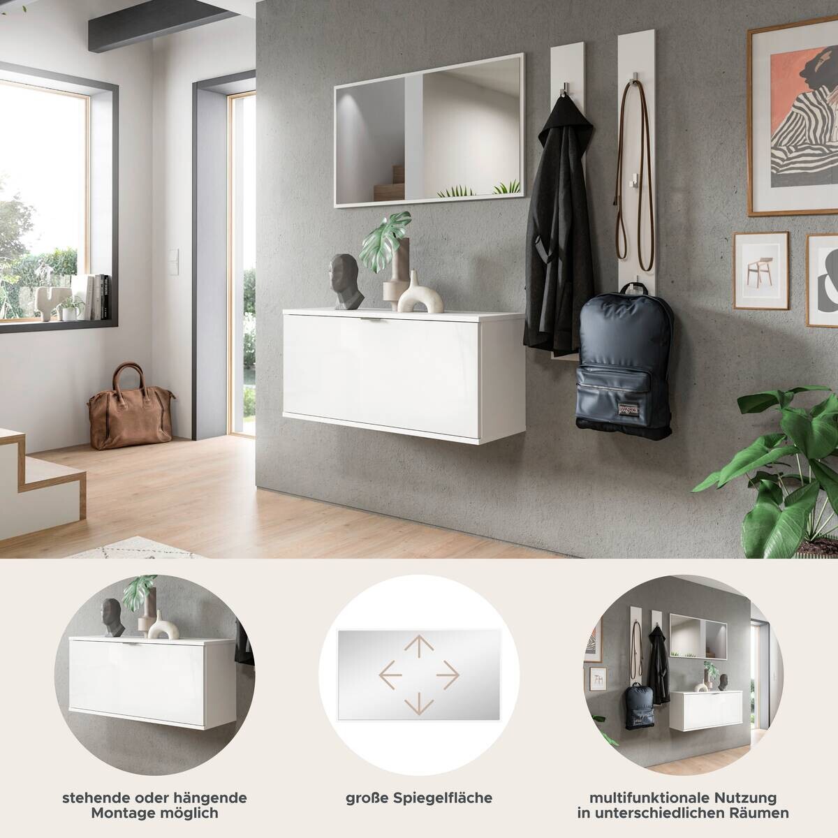 Garderobe PROJEKT X weiß weiß Hochglanz B/H/T: ca. 130x191x37 cm