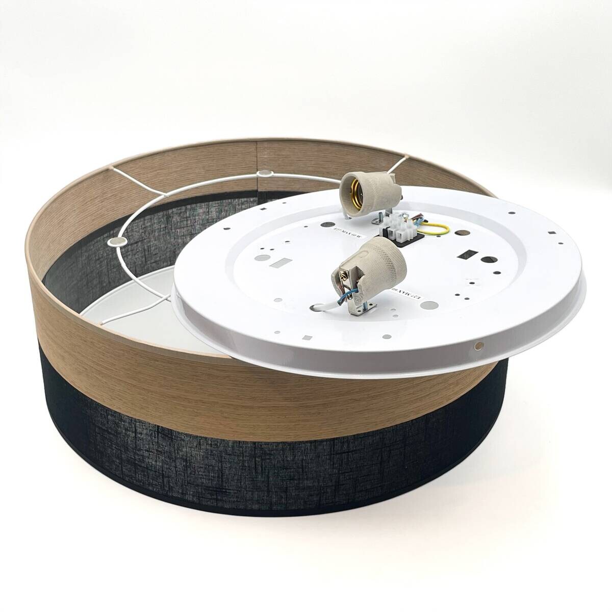 Lamkur Deckenleuchte Eiche schwarz Holz PVC B/H/L: ca. 45x15x45 cm E27 2 Brennstellen