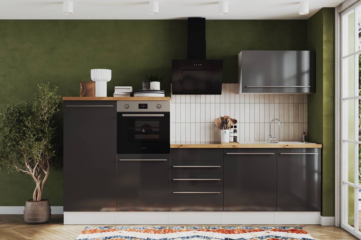 Respekta Inselküche Gabriel grau Hochglanz B/H/T: ca. 290x200x60 cm