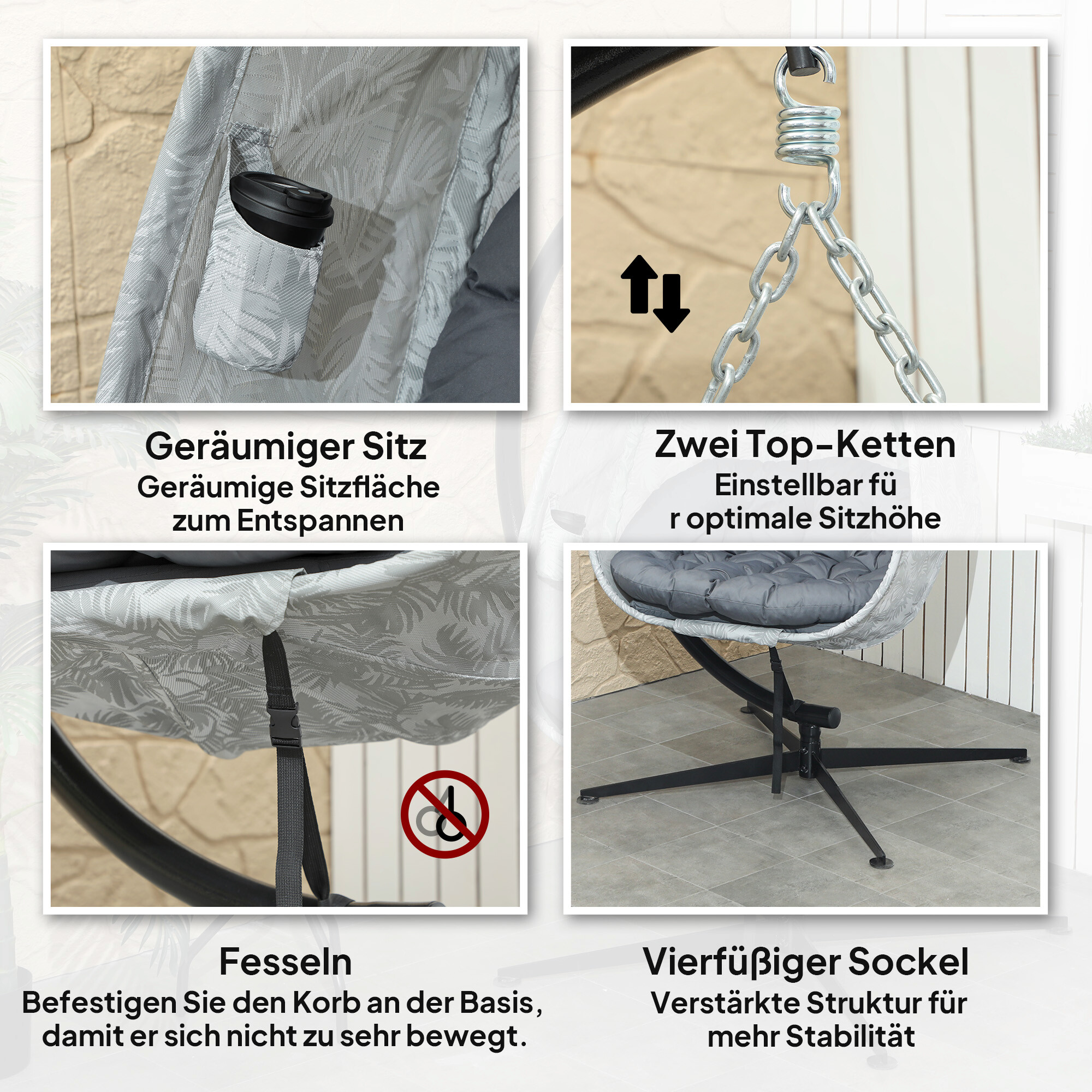 Outsunny Hängesessel grau Polyester B/H/L: ca. 90x180x126 cm