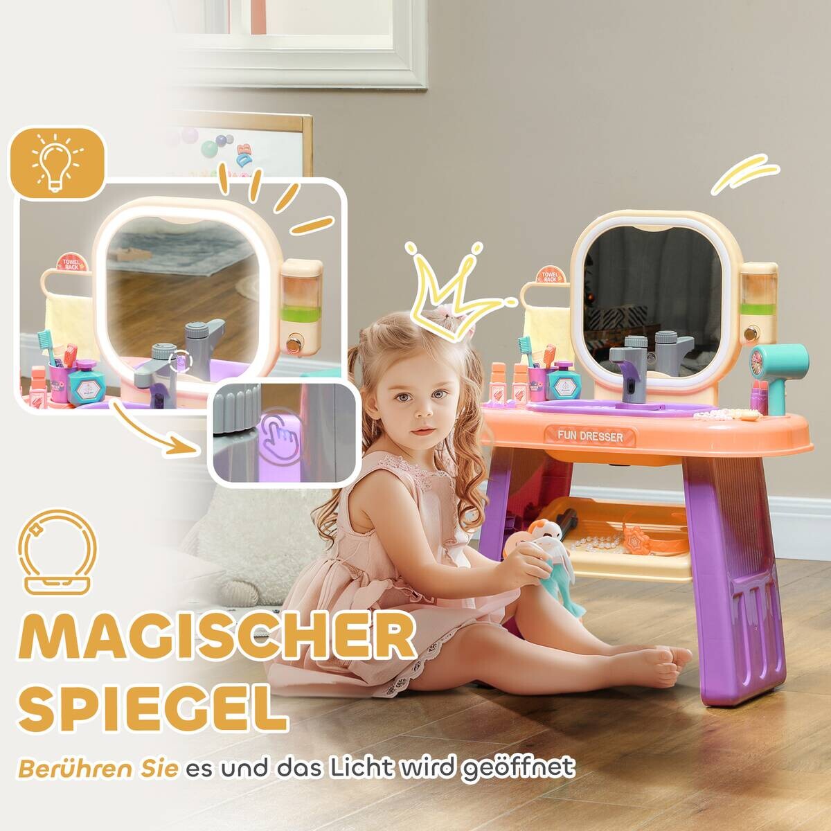 AIYAPLAY Kinder Schminktisch Set B/H/L: ca. 29x71x55 cm