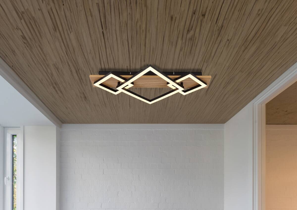 GLOBO LED-Deckenleuchte BEATRIX I Opal mattschwarz Metall Kunststoff MDF B/H/L: ca. 54x7,5x31,2 cm 1 Brennstellen