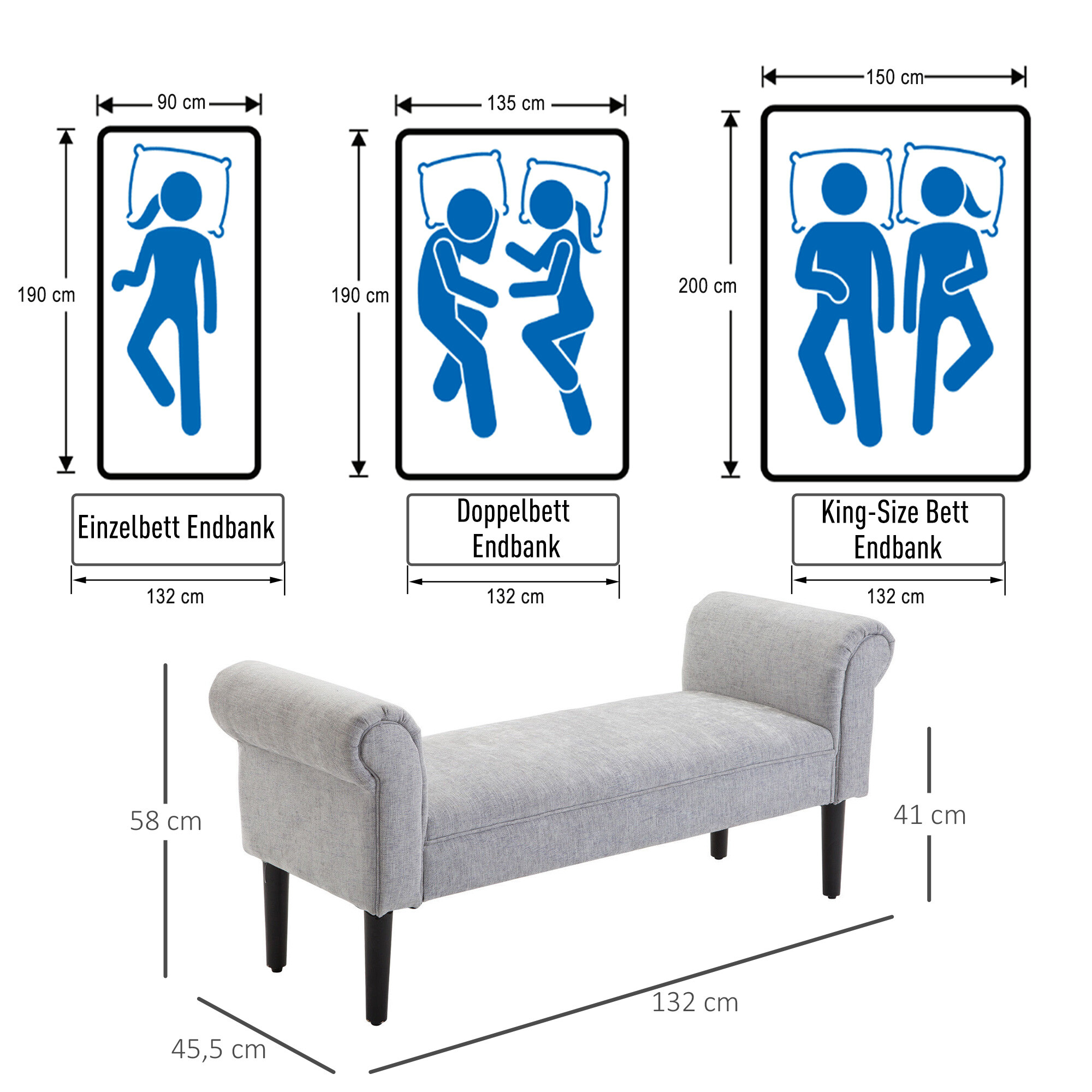 Polsterbank 831-153V70 hellgrau B/H/T: ca. 132x58x45,5 cm