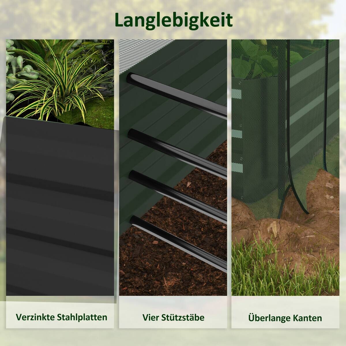 Outsunny Hochbeet dunkelgrau Edelstahl B/H/L: ca. 110x230x110 cm