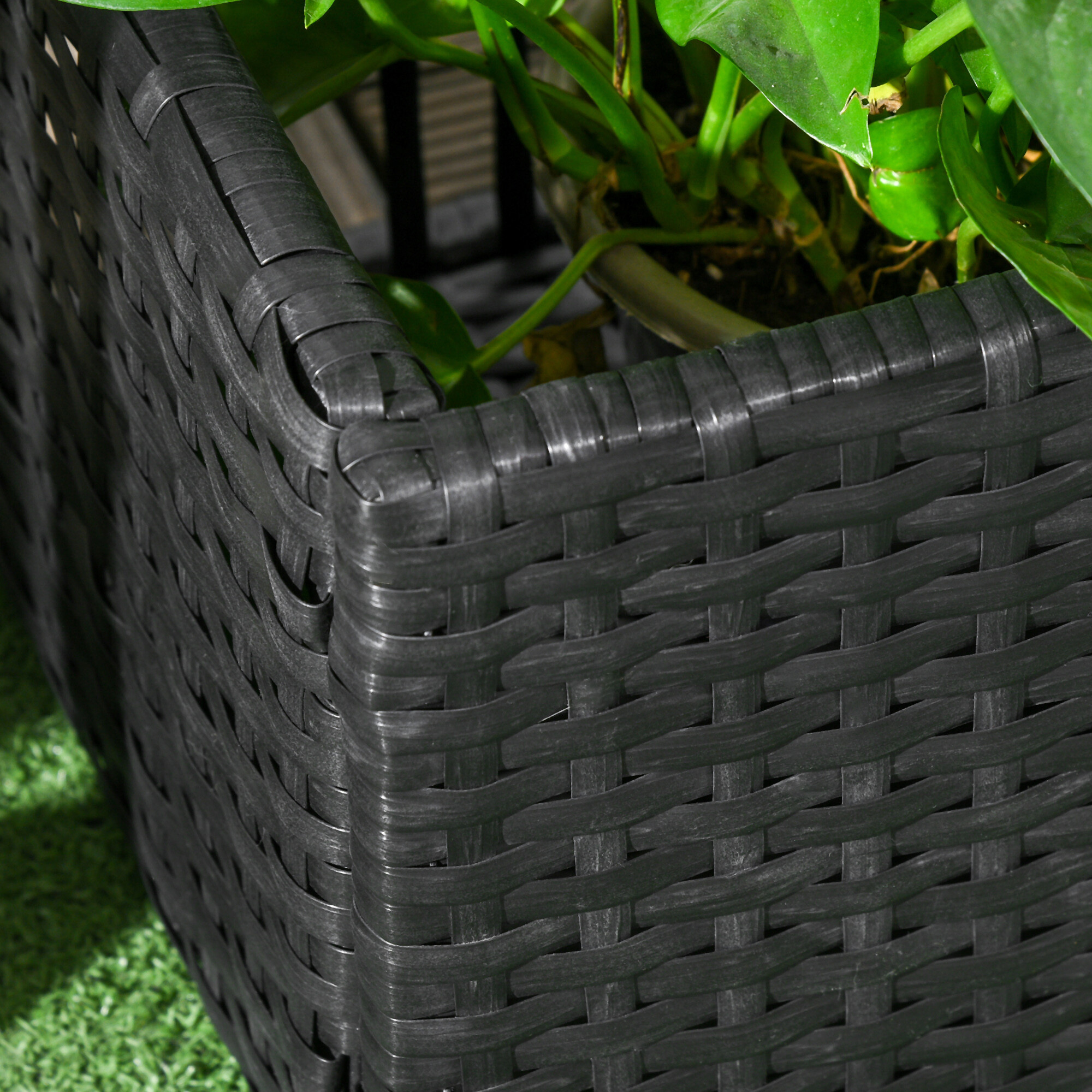 Outsunny Blumenkasten schwarz Polyrattan B/H/L: ca. 103x29x103 cm