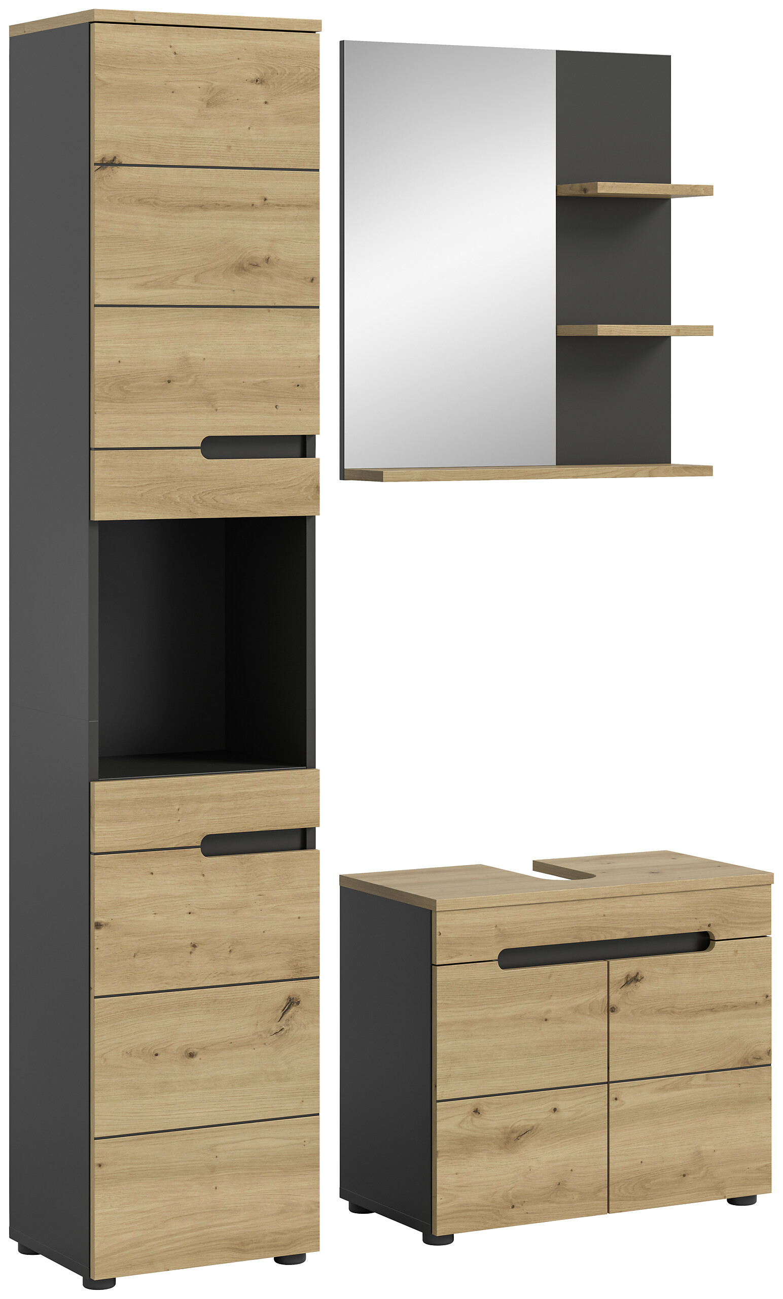 Badezimmer-Set Canu Basalt Eiche Artisan Nachbildung B/H/T: ca. 116x193x34 cm