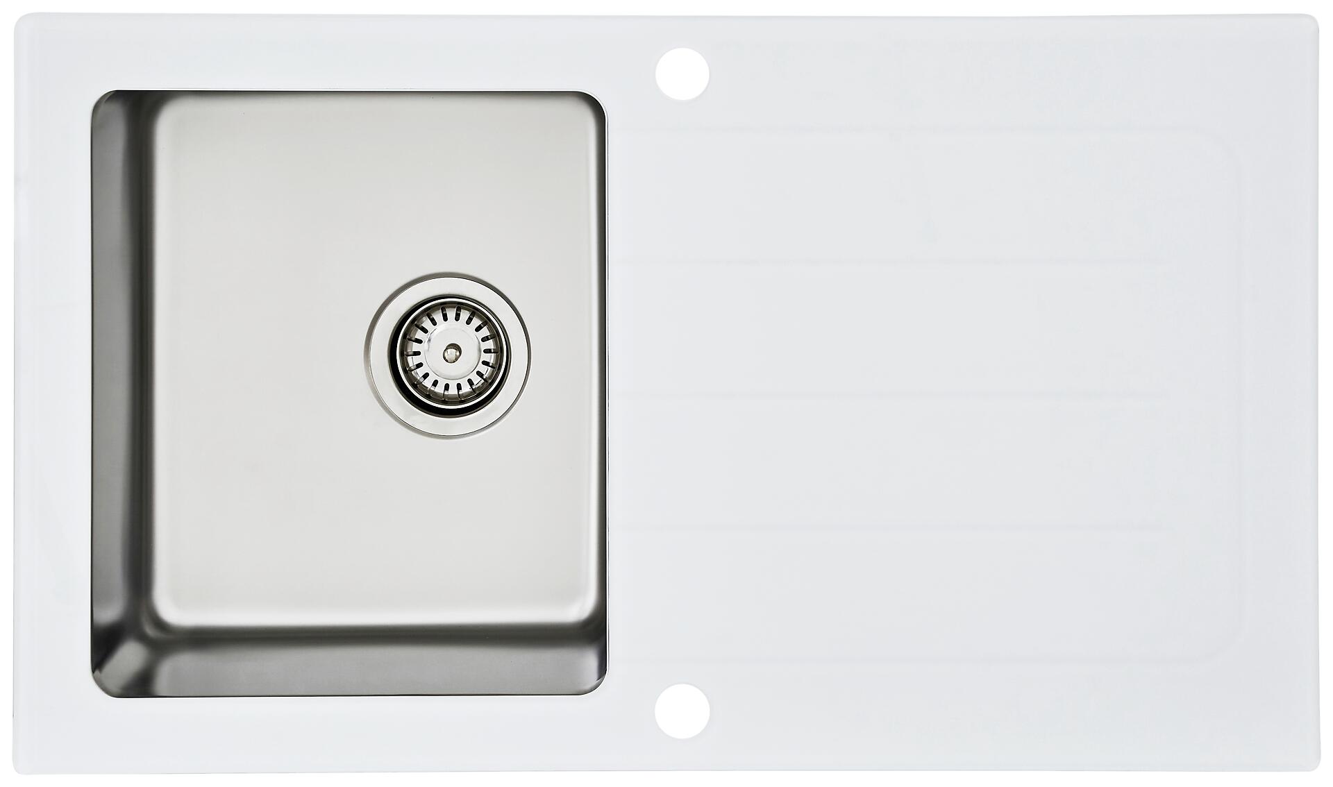 Respekta Einbauspüle New York 86 x 50 W weiß Glas Edelstahl B/H/T: ca. 86x21x50 cm Respekta Einbauspüle New York 86 x 50 W weiß Glas Edelstahl B/H/T: ca. 86x21x50 cm