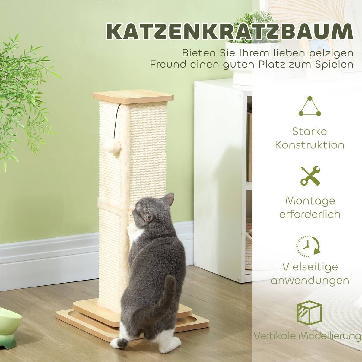 PawHut Kratzstamm Eiche Sisal B/H/L: ca. 34x67x34 cm